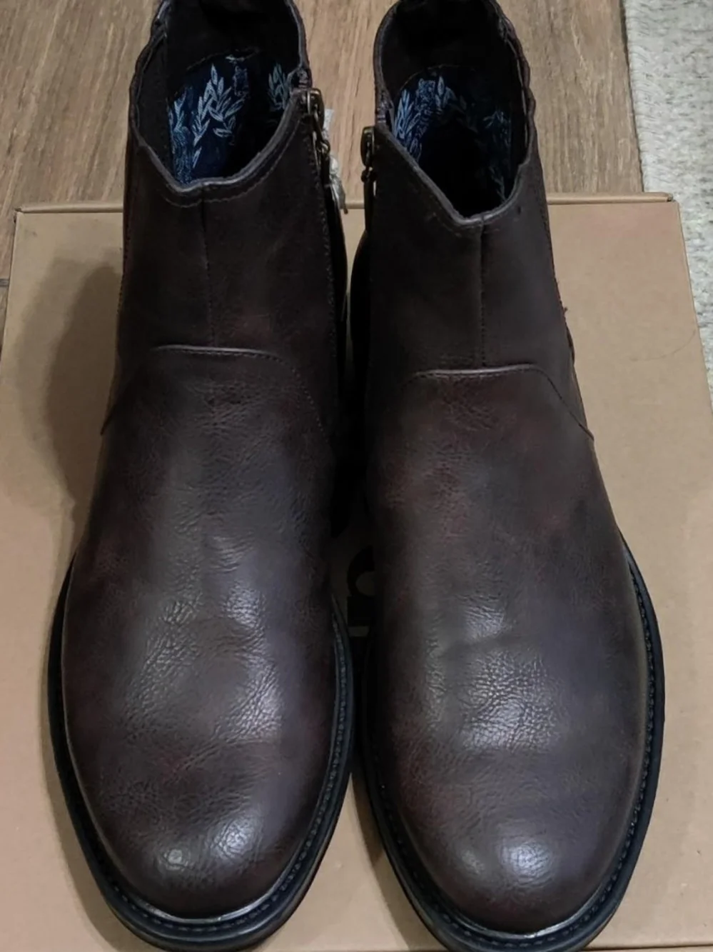 V.gan Frisee Inside Zip Boots Men's Brown Leather Chelsea Boots Size 8